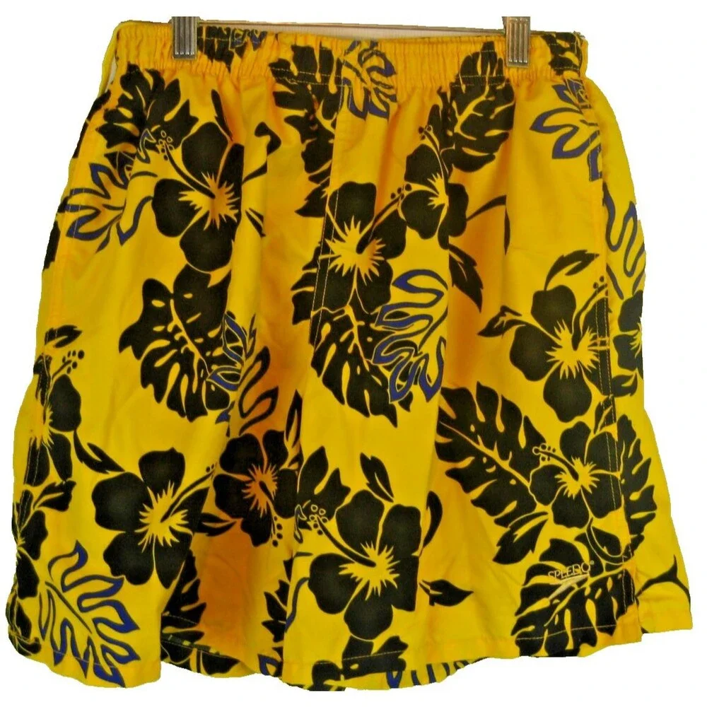 Mens Speedo Black Yellow Floral Poly Lined 2 Pocket Board Swim Shorts sz Sm